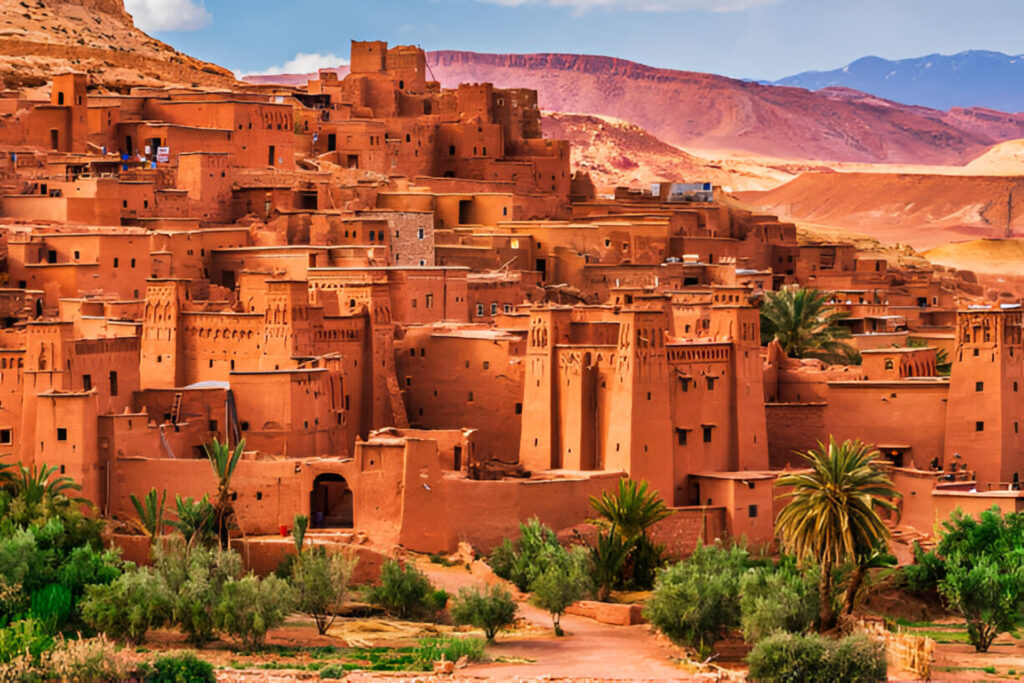 Traditional mud-brick houses in the historic village of Ait Benhaddou Morocco.