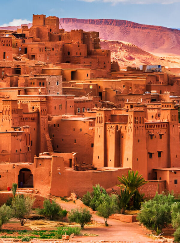 Traditional mud-brick houses in the historic village of Ait Benhaddou Morocco.