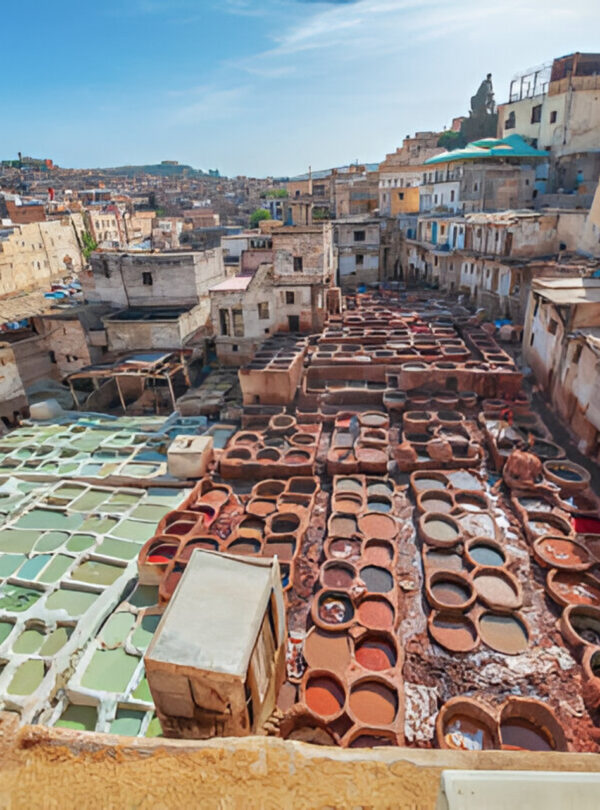 Colorful leather vats at Chouara Tanneries in Fes