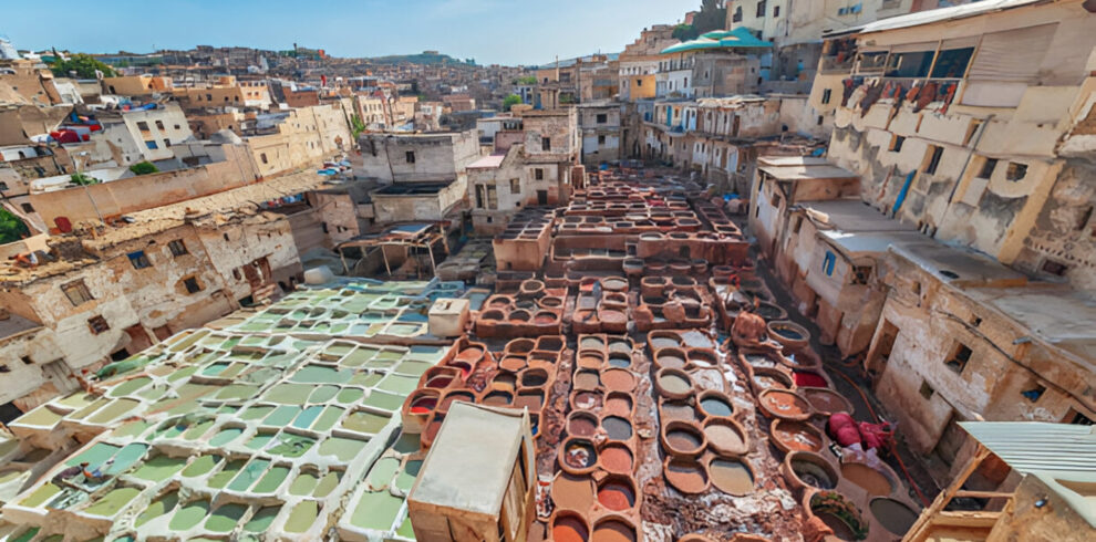 Colorful leather vats at Chouara Tanneries in Fes