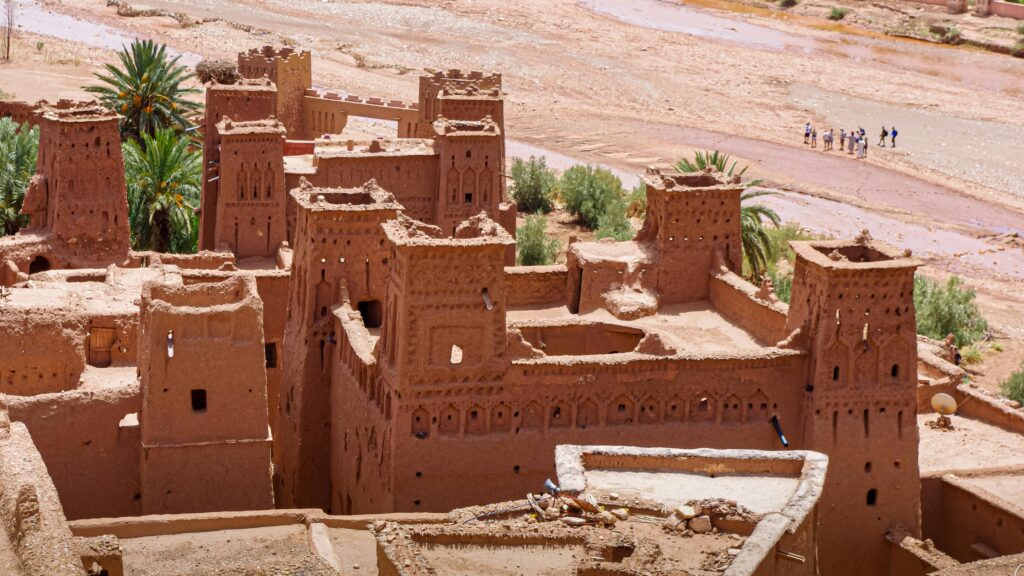 Traditional mud-brick houses in the historic village of Ait Benhaddou, Morocco.
