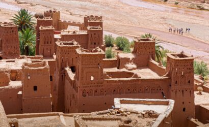 Traditional mud-brick houses in the historic village of Ait Benhaddou, Morocco.