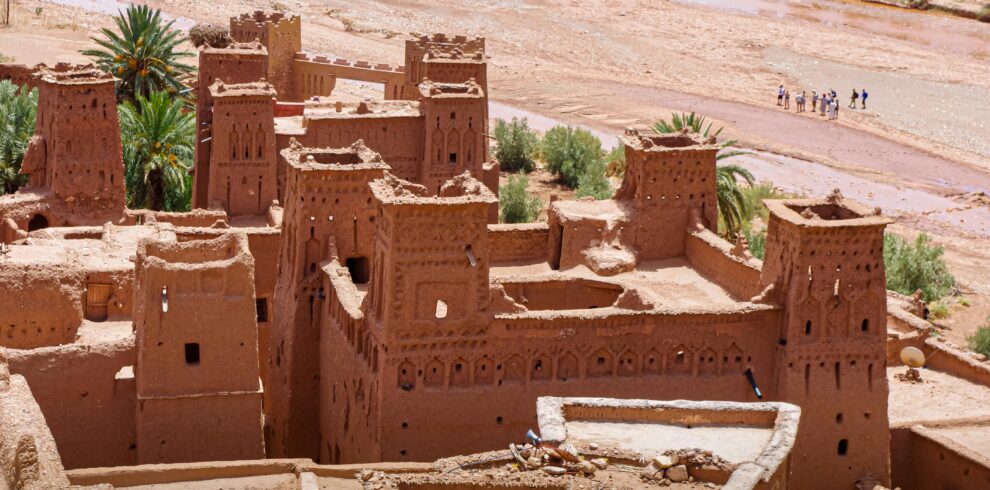 Traditional mud-brick houses in the historic village of Ait Benhaddou, Morocco.